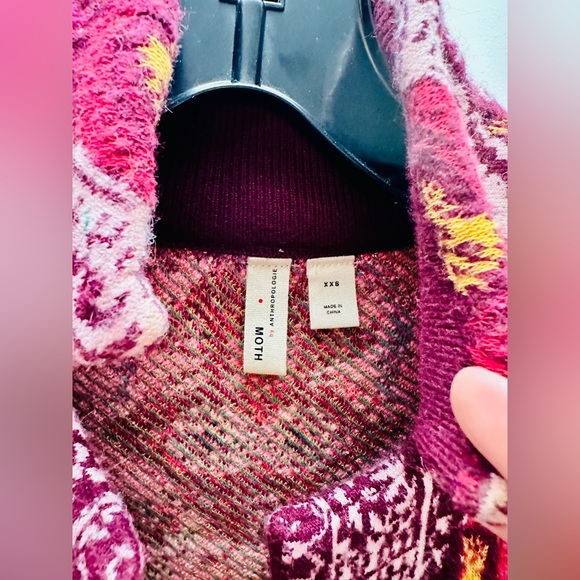 Moth for Anthropologie Berry Multi Floral One-Button, 3/4-Sleeve Cardi, XXS - Picture 2 of 8